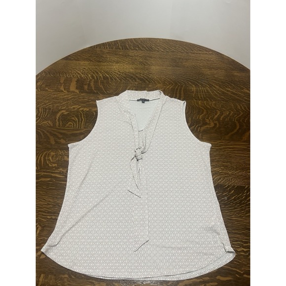 Adrianna Papell Tops - Adrianna Papell Blouse Womens XL White Brown‎ Geometric Tie Neck Sleeveless
